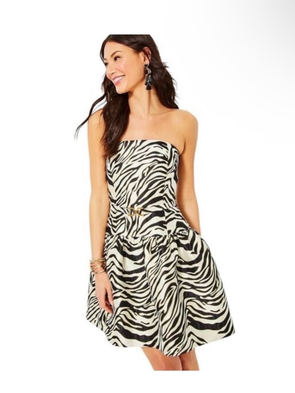 Lilly Pulitzer Akela Strapless Jacquard Dress - Black Zebra Print - Size 10 NWT
